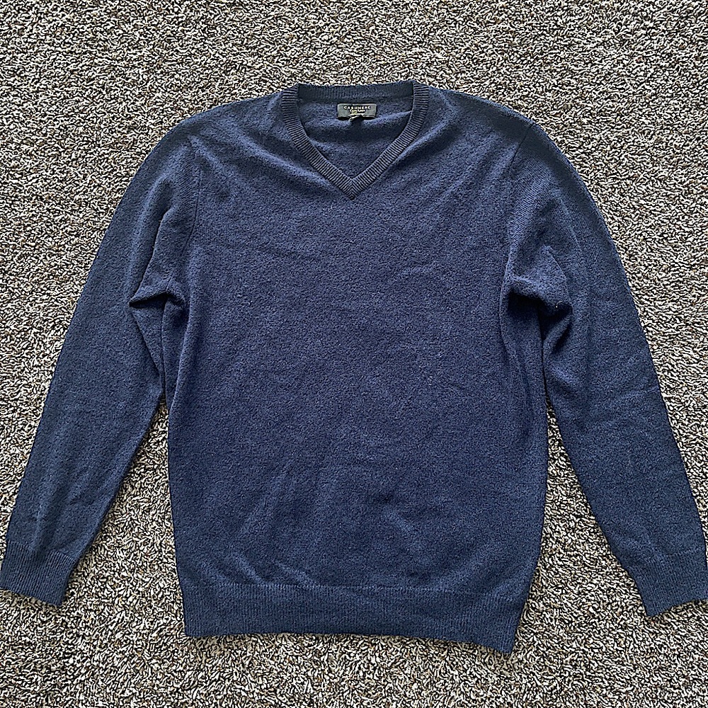 Club Room Mens Luxury 100% Cashmere V-Neck Sweater Navy Blue Size Medium
